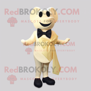 Cream But mascot costume character dressed with a Evening Gown and Bow ties