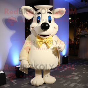 Cream But mascot costume character dressed with a Evening Gown and Bow ties