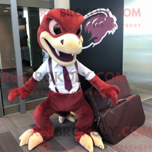 Maroon Utahraptor maskot...
