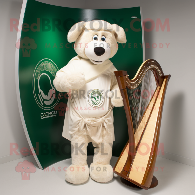 Cream Celtic Harp mascot costume character dressed with a Polo Shirt and Cummerbunds Cream Celtic Harp mascot costume character dressed with a Polo Shirt and Cummerbunds