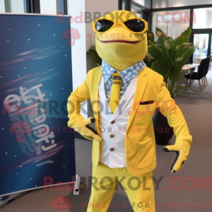Geel gekko-mascottekostuum...