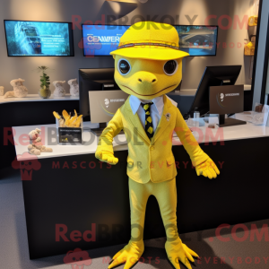 Gul Geckos maskot kostume...