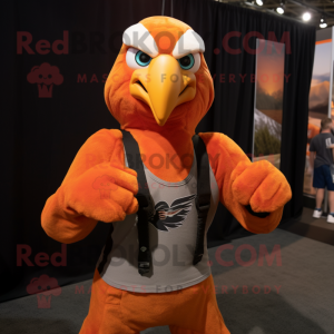 Orange Bald Eagle mascot costume character dressed with a Tank Top and Headbands