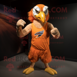 Orange Bald Eagle mascot costume character dressed with a Tank Top and Headbands