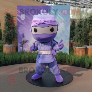Lavender Ninja mascot costume character dressed with a Culottes and Hair clips