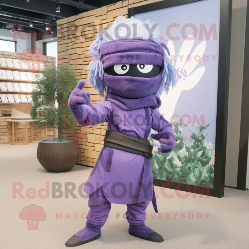 Lavender Ninja mascot costume character dressed with a Culottes and Hair clips