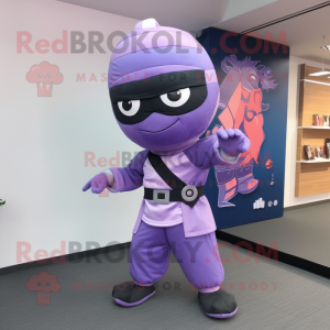 Lavender Ninja mascot costume character dressed with a Culottes and Hair clips