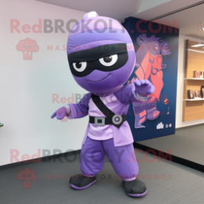 Lavender Ninja mascot costume character dressed with a Culottes and Hair clips