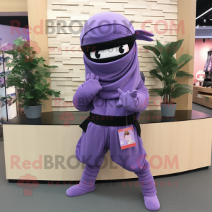 Lavender Ninja mascot costume character dressed with a Culottes and Hair clips