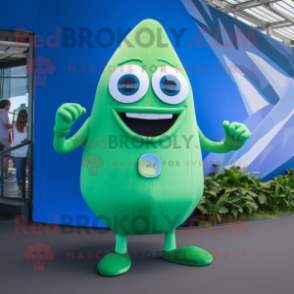 Blue Green Bean mascot costume character dressed with a Bikini and Bracelet watches