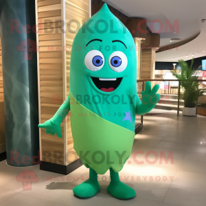 Blue Green Bean mascot costume character dressed with a Bikini and Bracelet watches