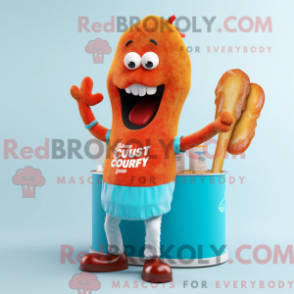 Fantasia de mascote Currywurst ciano com colete e presilhas de cabelo - Mascotes Currywurst - REBROKO_324934 - RedBrokoly.com