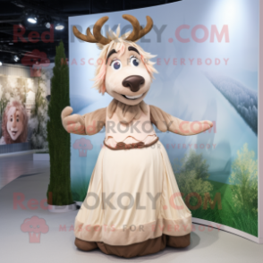 Beige Reindeer mascot costume character dressed with a Maxi Skirt and Hairpins