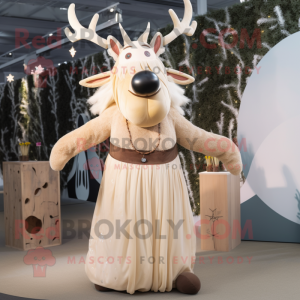 Beige Reindeer mascot costume character dressed with a Maxi Skirt and Hairpins