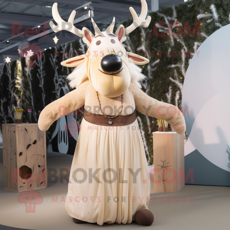 Beige Reindeer mascot costume character dressed with a Maxi Skirt and Hairpins Beige Reindeer mascot costume character dressed with a Maxi Skirt and Hairpins