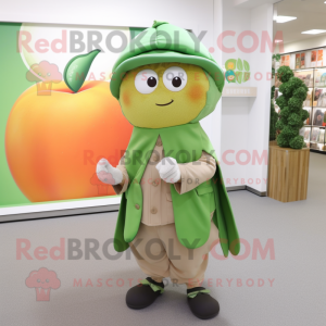 Green Apricot mascot costume character dressed with a Oxford Shirt and Shawls