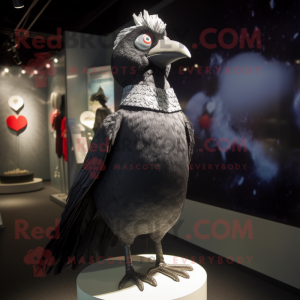 Silver Blackbird mascot costume character dressed with a Dress and Lapel pins