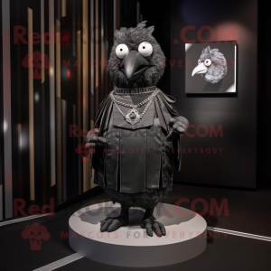 Silver Blackbird mascot costume character dressed with a Dress and Lapel pins