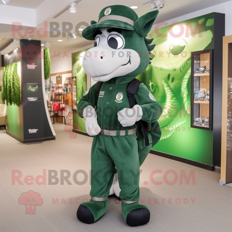 Forest Green Horseshoe mascot costume character dressed with a Joggers and Berets Forest Green Horseshoe mascot costume character dressed with a Joggers and Berets