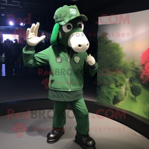 Forest Green Horseshoe mascot costume character dressed with a Joggers and Berets