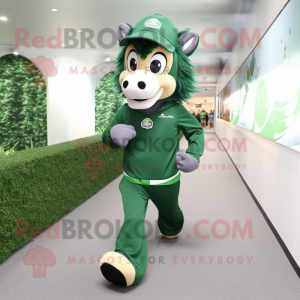 Forest Green Horseshoe mascot costume character dressed with a Joggers and Berets