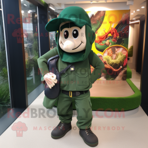 Forest Green Horseshoe mascot costume character dressed with a Joggers and Berets