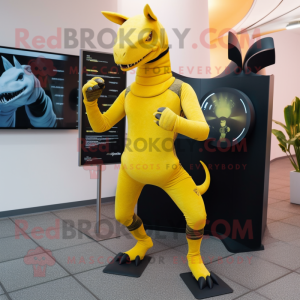 Yellow Parasaurolophus mascot costume character dressed with a Leggings and Bracelets