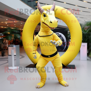 Yellow Parasaurolophus mascot costume character dressed with a Leggings and Bracelets
