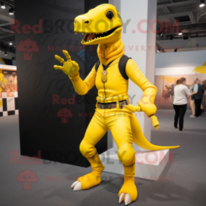 Yellow Parasaurolophus mascot costume character dressed with a Leggings and Bracelets