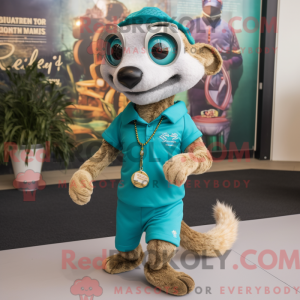 Teal Meerkat mascot costume...