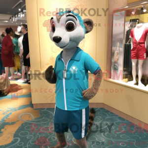 Teal Meerkat mascot costume...