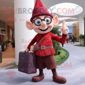 Maroon Elf mascot costume character dressed with a Dress Pants and Handbags