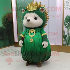 Forest Green Hedgehog mascot costume character dressed with a Empire Waist Dress and Bracelets