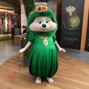 Forest Green Hedgehog mascot costume character dressed with a Empire Waist Dress and Bracelets