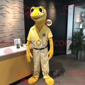 Gul python maskotdräkt med henleyskjorta och slagpärlor - Python Mascots - REBROKO_325477 - RedBrokoly.com