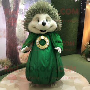 Forest Green Hedgehog mascot costume character dressed with a Empire Waist Dress and Bracelets