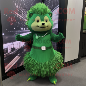 Forest Green Hedgehog mascot costume character dressed with a Empire Waist Dress and Bracelets