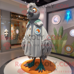 Máscara de pavão cinza com capuz e capuz com parka e brosjer - Mascotes de pavão - REBROKO_325534 - RedBrokoly.com