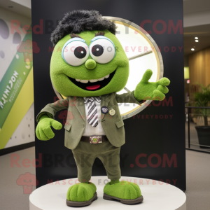 Olive Momentum mascot costume character dressed with a Blazer and Bracelet watches