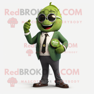 Olive Momentum mascot costume character dressed with a Blazer and Bracelet watches