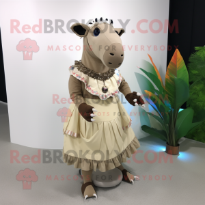 Tan Tapir mascot costume character dressed with a Circle Skirt and Foot pads