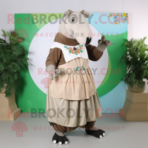 Tan Tapir mascot costume character dressed with a Circle Skirt and Foot pads