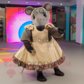 Tan Tapir mascot costume character dressed with a Circle Skirt and Foot pads