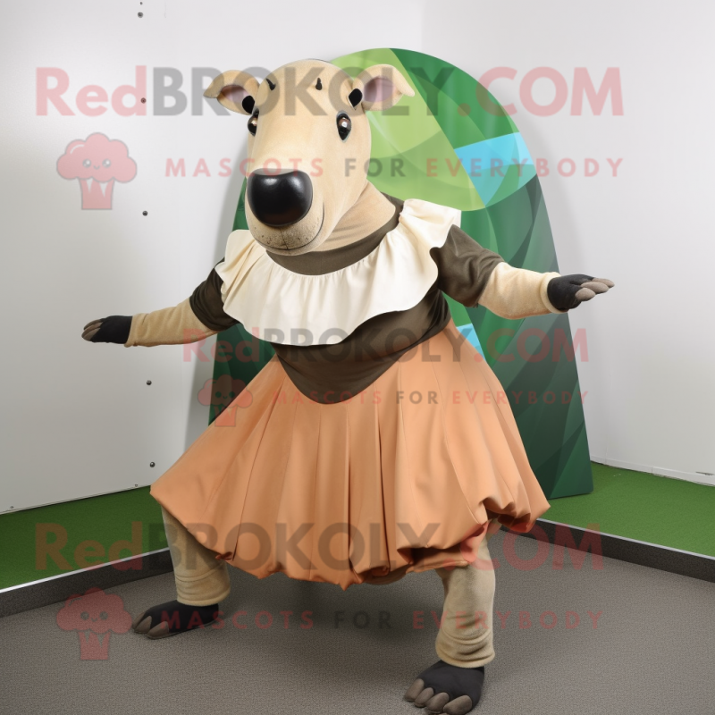 Tan Tapir mascot costume character dressed with a Circle Skirt and Foot pads