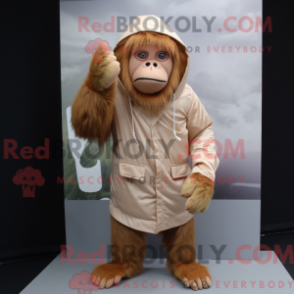 Fantasia de mascote orangotango bege com jaqueta corta-vento e cachecóis - Mascotes orangotango - RedBrokoly.com