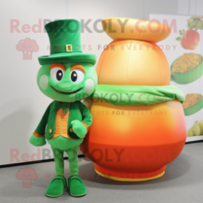 Peach Pot Of Gold mascot costume character dressed with a Turtleneck and Hats