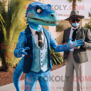 Blue Utahraptor mascot...