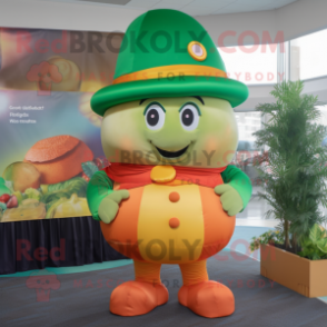 Peach Pot Of Gold mascot costume character dressed with a Turtleneck and Hats