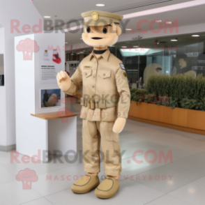 Beige Army Soldier mascot costume character dressed with a Jeans and Coin purses