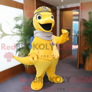 Gul Dolphin maskot drakt...